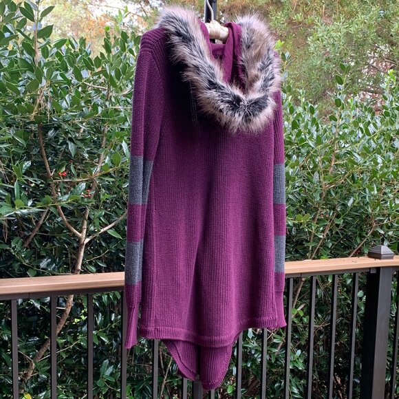Fox Head Faux Fur Lined Hooded Cardigan Sz S - Picture 8 of 15